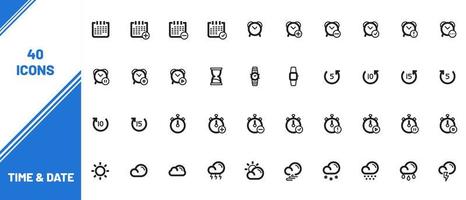 40 Time and date web icons in line style vector