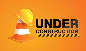 Under construction sign with hat on traffic cone vector