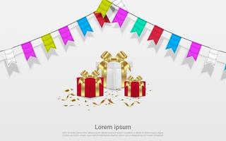 Gift box and colorful flag background vector