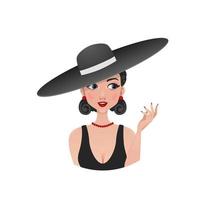 Retro girl in a black straw hat