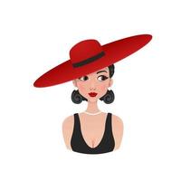 chica retro en un sombrero rojo vector