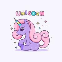 kawaii unicornio sentado vector