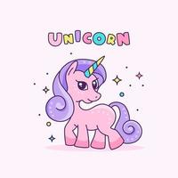 Pink cartoon unicorn with lettering vector