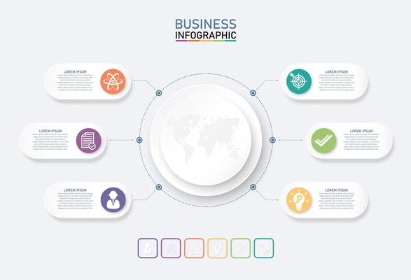 Paper style infographic with banners round globe