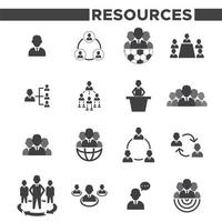 Set Of 16 Black and White Human Resources Icons vector