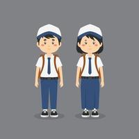 Cute Character Wearing Indonesian Junior High School Uniform vector