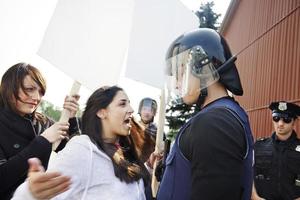 Protester gets pushy photo
