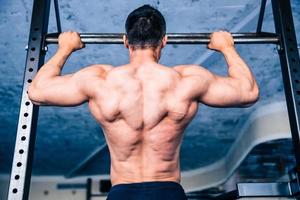 Back view portrait of a muscular man pulling up photo