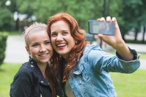 Girls Taking Selfie Mobile Phone