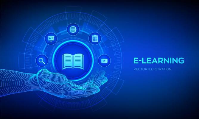 E-learning icon in robotic hand