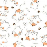 Seamless childish pattern with angry cute cat vector