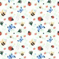 Seamless pattern with colorful butterflies,ladybug, bee and beetle. vector