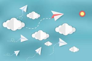 Paper airplanes in the sky with clouds vector