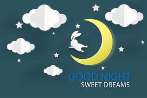 Rabbit with Moon and Clouds  vector