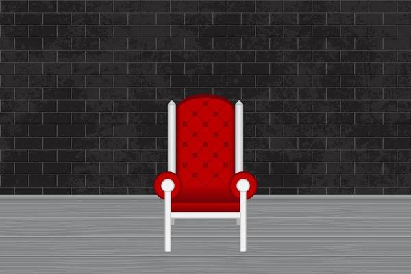 Photo Studio with Red Chair and Gray Brick Wall