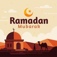 Fondo de Ramadán Mubarak con camello y desierto vector