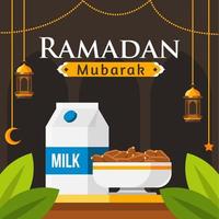 Fondo de Ramadán Mubarak con diseño de leche y fechas vector