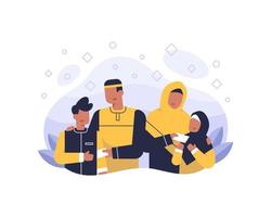Feliz fondo eid al fitr con ilustración de la familia musulmana vector