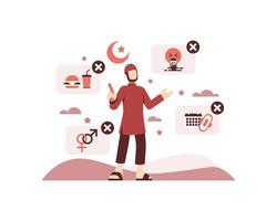 Ramadan Illustration With A Muslim Man Surrounded By Ramadan vector