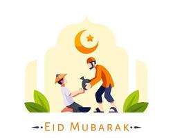 Eid Mubarak Background With Young Muslim Man Giving Donation vector