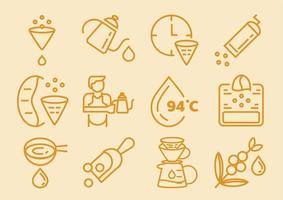 Drip coffee icon set with filter paper vector