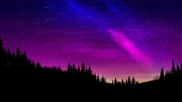 Purple pine forest landscape at night vector