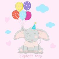 Elephant Holding Colorful Balloons vector