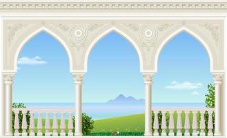 Palace balcony with sea landscape view vector