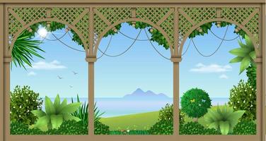 Wooden veranda of a tropical hotel or home vector