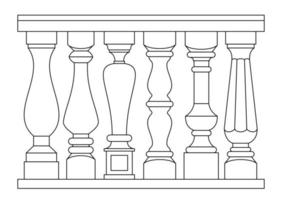 Set of different classical balusters in outline style vector