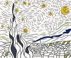 The Starry Night 1889 by Vincent van Gogh adult coloring page