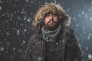 Handsome man in snow storm photo
