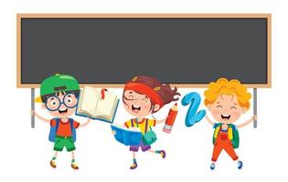 School Children with School Items and Blackboard vector