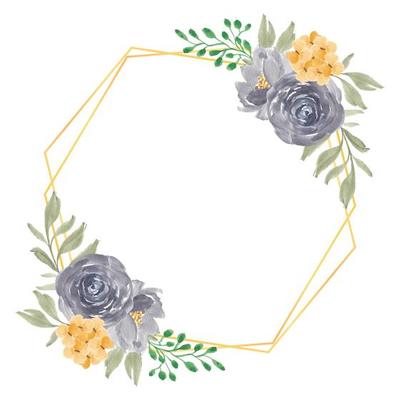 Watercolor rustic purple and yellow rose flower frame 