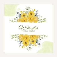 Watercolor hand painted yellow rose flower frame vector