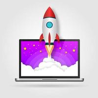 Rocket launching out of laptop vector