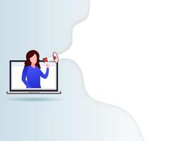 Women in laptop with a megaphone vector