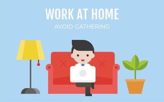 Man on couch working at home and avoiding gatherings vector