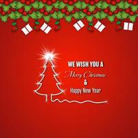 Merry Christmas and Happy New Year design on red vector