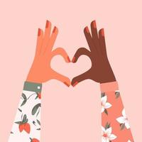 Multiracial Female Hands Form Heart Shape vector