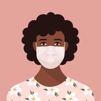 Portrait of a Black Woman Wearing a Face Mask vector