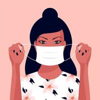 Young Asian Woman Putting On a Face Mask vector
