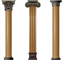 Set of classic wood columns with metallic details vector