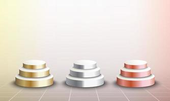 3D Stage Set of Gold, Silver, and Bronze vector