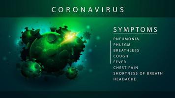 cartel informativo verde sobre los síntomas del coronavirus vector