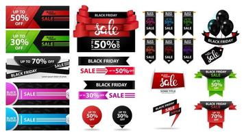 Large set of Black Friday discount sale banners vector