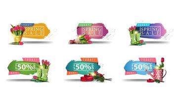 Spring sale banners with ragged edges and flowers vector