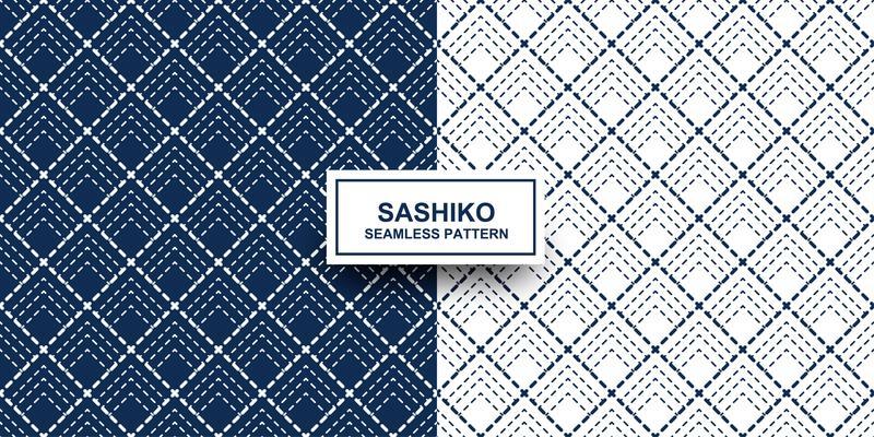 Indigo and white Sashiko seamless pattern set