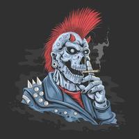 esqueleto punk fumar cigarrillo vector