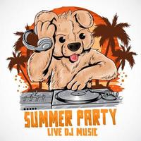 Summer teddy bear DJ music party poster  vector